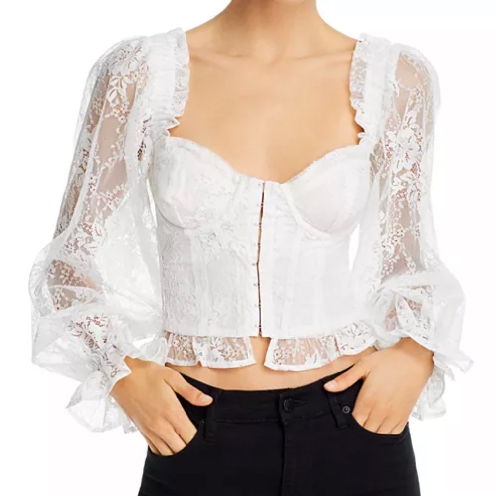 For Love & Lemons Cheyenne White Lace Bustier Top